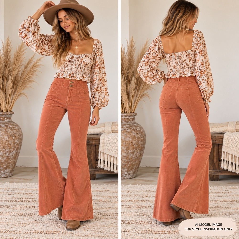 Free People We The Free Jayde Corduroy Flare Pants Women's 25 Rust Orange